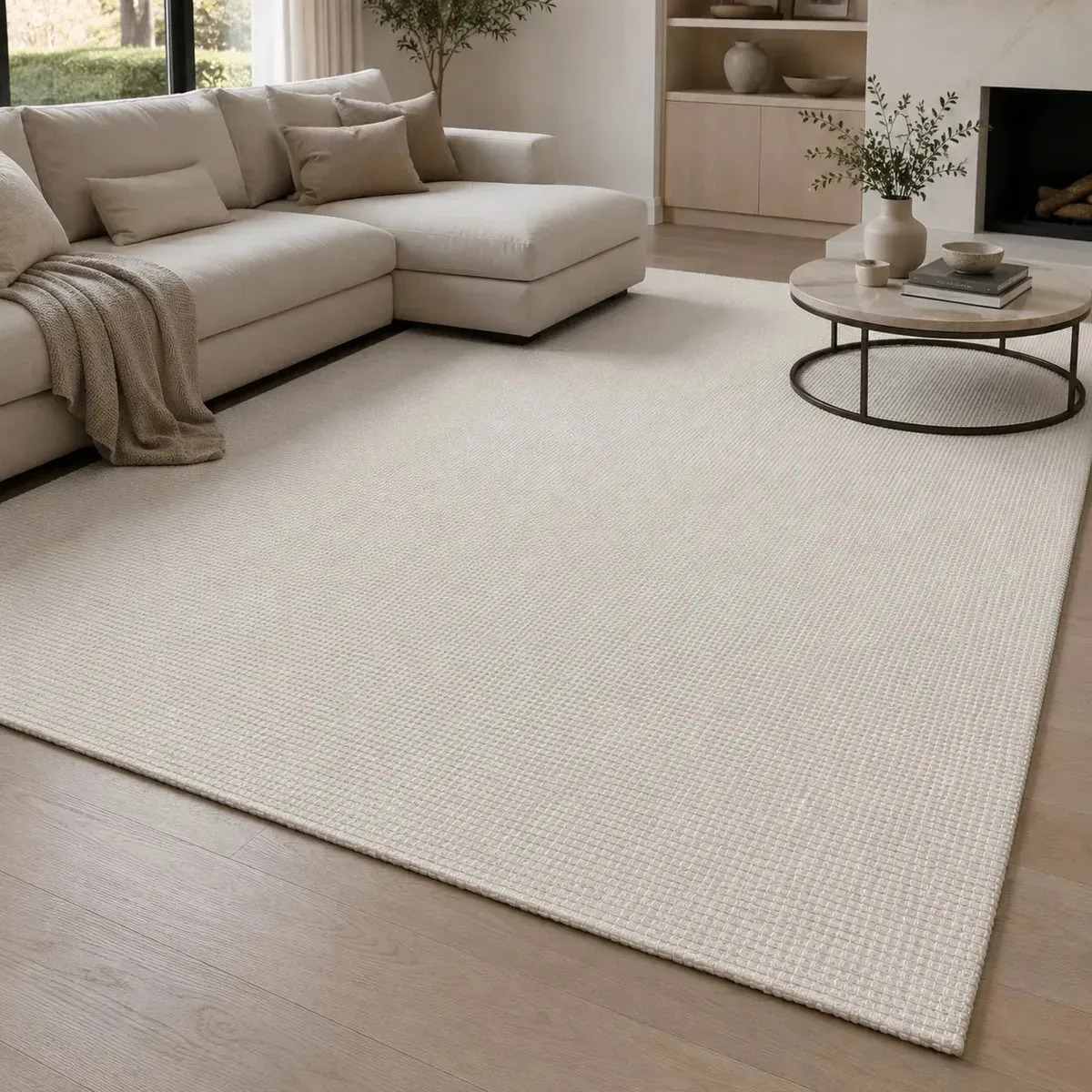 Tapete Sala Quarto Grande 300x300 Algodão Antiderrapante 3 M Creme