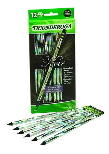 Ticonderoga Noir Negro Madera-cased # 2 Lápices, Holográfica