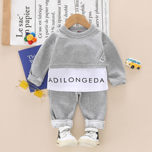 Conjunto Niño Sudadera Con Efecto De Doble Capa Y Pantalones Gris 2-3 Años