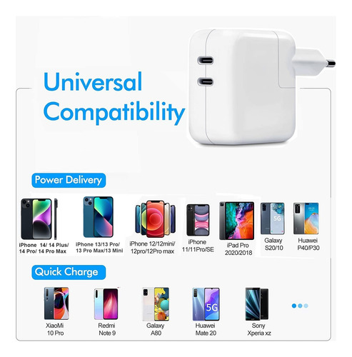 Cargador 35w Dual Usb C Para iPhone iPad Pro Macbook Air