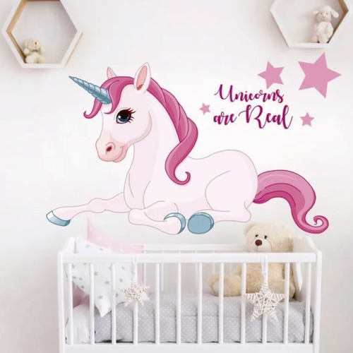 Vinil Decorativo Unicornio Con Estrellas Y Frase 07 Sticker Color Multicolor