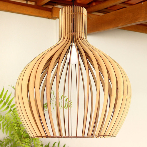 Imagem 4 de 7 de Luminaria Pendente Grande Decoração Casa Mdf