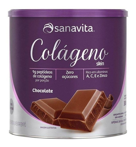 Suplemento em pó Sanavita  Colágeno hidrolisado colágeno Colágeno hidrolisado sabor  chocolate em lata de 300g