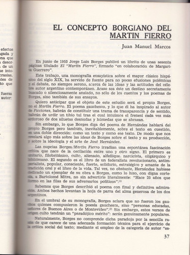 1986 Borges Concepto Borgiano Del Martin Fierro Juan Marcos