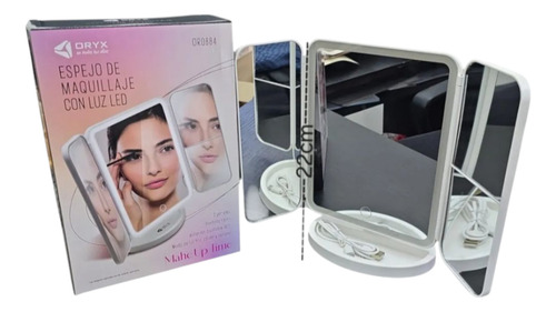 Espejo De Maquillaje Pantalla Táctil Luz Led Recargable Usb Blanco