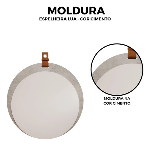 Espelho Lua Decorativo C/ Alça Cimento Mgm Móveis