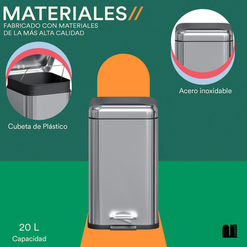 Bote De Basura De 20 L De Acero Inoxidable Con Pedal Mubson Color Plateado