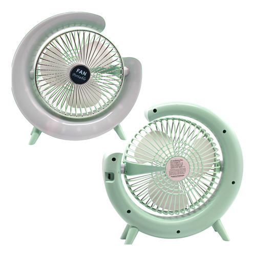 Ventilador De Escritorio Portátil Recargable Usb Con Luz Rgb 16 Cm 60 Hz Verde Blanco Plástico 3