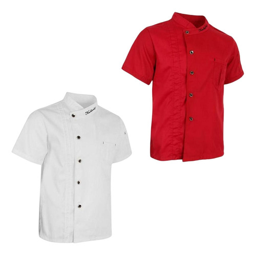 2 Piezas Chef Chaqueta Abrigo Hombres Mujeres Manga Corta