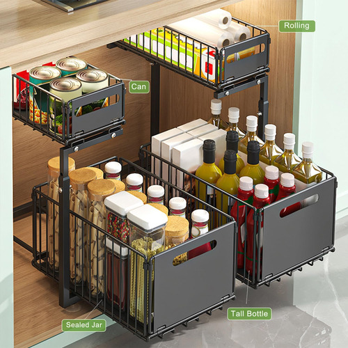Estante Organizador De 2 Niveles Para Cocina/baño Plegable Negro