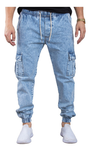 Jogger Mom Hombre Pantalon Jean Cargo Oversize Puños Premium