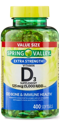 Vitamina D3 5000 Iu Spring Valley®  400 Cápsulas Eua