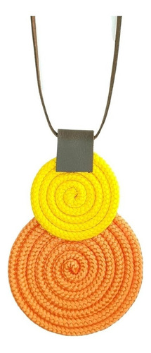 Maxi Colar De Corda Duas Cores Couro E Fio Ajustável Cor Laranja, Amarelo