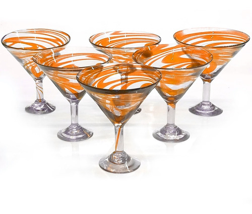 Set 6 Copas Martini Hilo Jalado Color 15oz- Vidrio Soplado