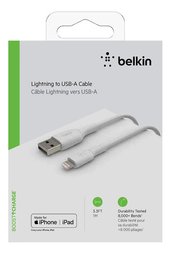 Cable Belkin 1m Caa001bt Usb A Lightning Boost Charge Blanco