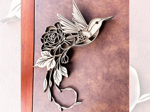 Cuadro Decorativo Colibri Rosa Ave En Madera