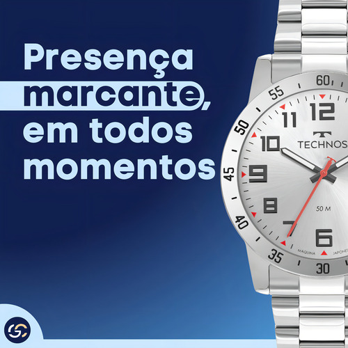 Relógio Technos Masculino Prata 2115myi/1k Correia Prateado Fundo Prateado