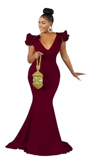 Vestido Corte Sirena Color Vino | MercadoLibre 📦