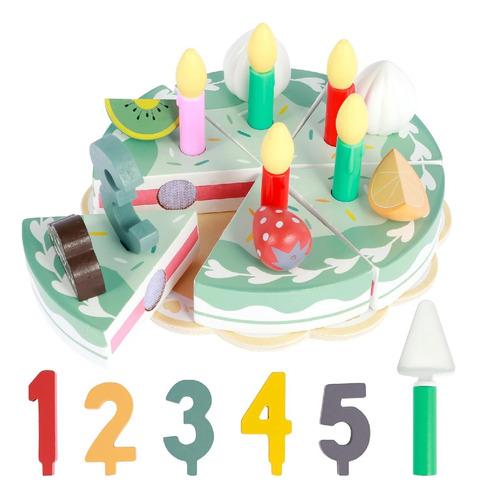 Pastel Cumpleaños Juguete De Madera Juego Madera Montessori