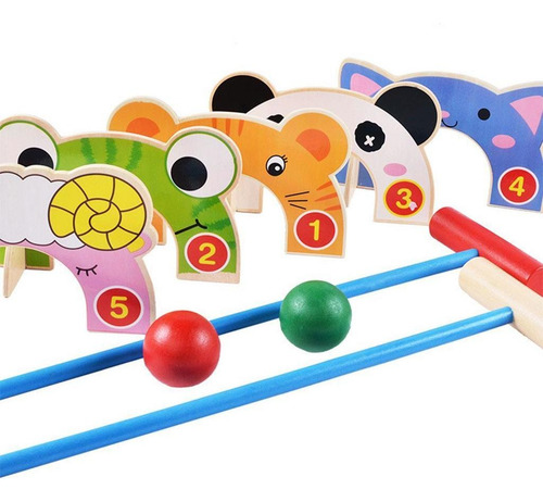 Jogo De Croquet De Madeira Infantil Com Malhos De Madeira