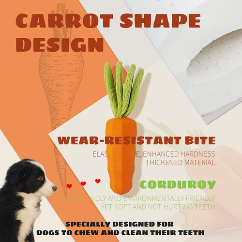 Juguete Masticable Para Perros Cooway Carrot Squeaky De Cauc