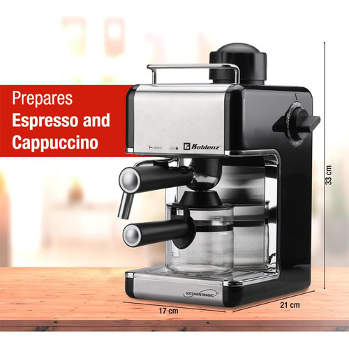 Cafetera Espresso Y Cappuccino 4 Tazas 800 W Color Negro