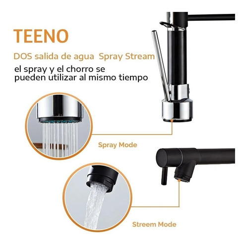Imagen 4 de 7 de Grifo Monomando Fregadero Llave Mezcladora Teeno Cl-03 Negro
