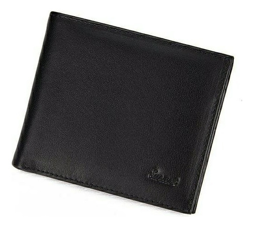 Billetera De Caballero Cuero Genuino Color Negro Diseño De La Tela Liso