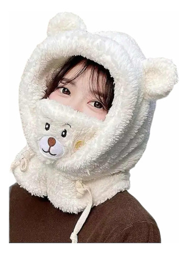 Gorro Con Cuello Tapabocas Osito Peludo Niños Invierno