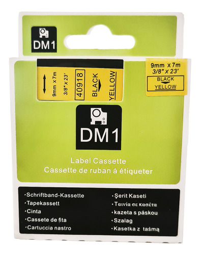 Fita Compativel D1 40918 Amarela 9mm P/ Rotulador Dymo Lm