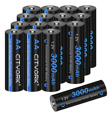 Paquete De 16 Baterias Recargables Aa De Alta Capacidad De 3