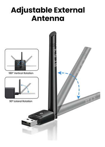 Adaptador Bluetooth 5.3 de distancia de hasta 100 m para 5 dispositivos