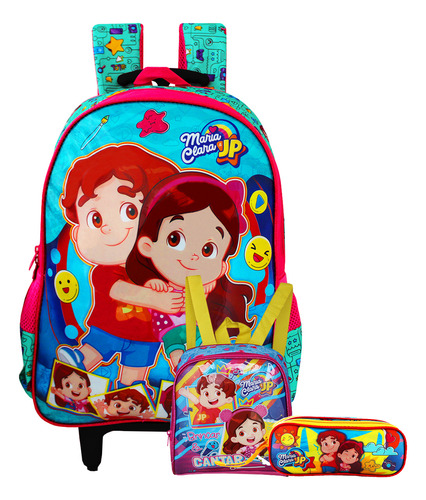 Mochila Rodinha Com Estojo E Lancheira Maria Clara E Jp Clio Cor Preto