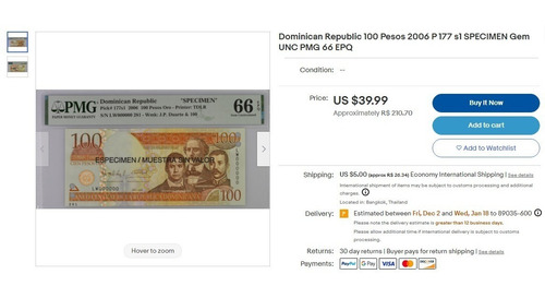 Bn8253 Rep. Dominicana 2006 Cem Pesos Ouro Specimen Rara