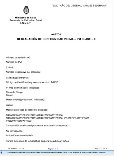 Termometro Láser Digital Infrarrojo A Distancia Anmat Salud