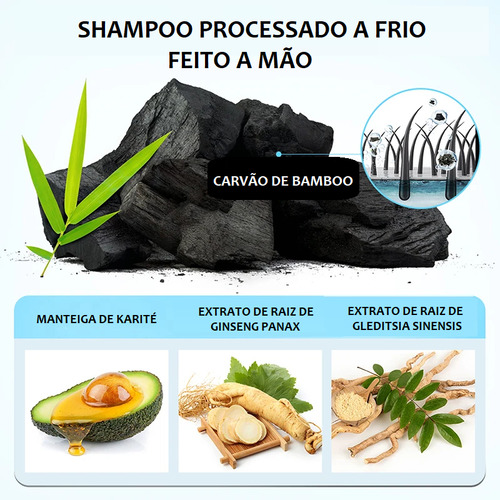2x Shampoos Purc Carvão De Bamboo Escurece Cabelo Grisalho