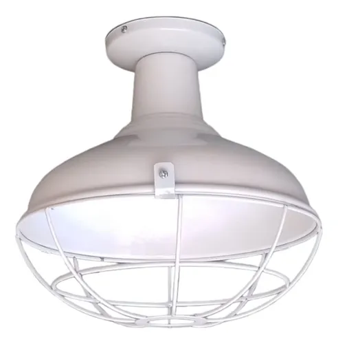 Aplique Plafón Techo Pantalla Galponera Ø25 C/ Reja Blanco