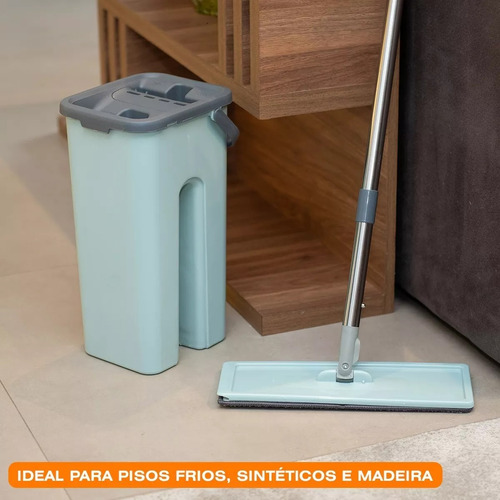 Rodo Flat Mop E Balde Lava Seca Profissional Com 2 Refis