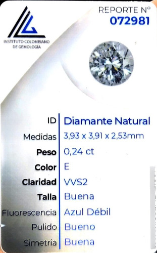 Diamante Natural Certificado 0.24ct 