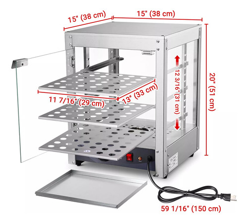 Vitrina Caliente Exhibidor De Pizza Comida 15'' 3 Niveles Ms