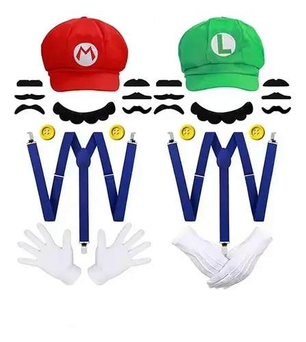 Déguisement Mario Et Luigi Pour Adulte - Kit Complet Avec Chapeau, Barbe Et Gants Pour Cosplay Et Fêtes