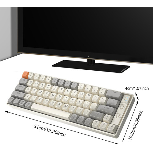 Teclado Gamer De 65 Teclas, Sem Fio, Multiuso, Cinza Branco