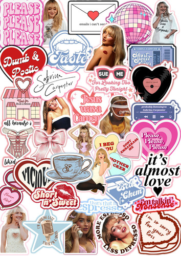 Stickers Calcos Vinilo X20 Sabrina Carpenter Termo Compu Blanco Sabrina Carpenter