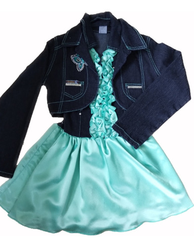 Vestido Con Torera De Mezclilla Conjunto Para Niña V