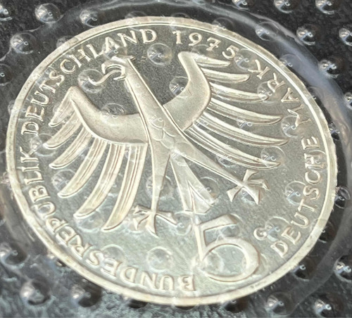 Moeda 5 Deutsche Mark 1975 - Albert Schweitzer - Proof (Usado)