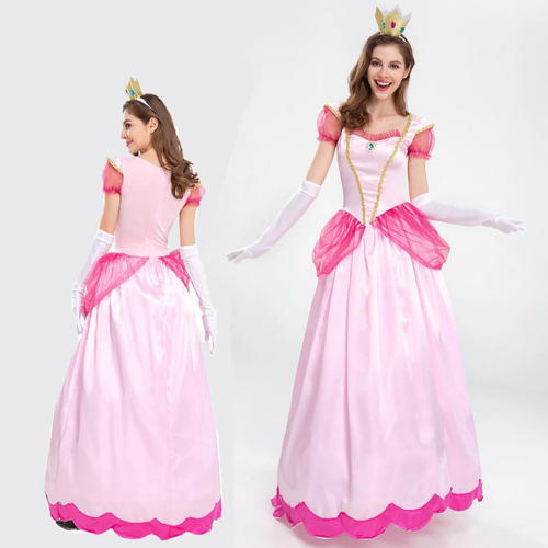 Vestido Rosa De Princesa Para Cosplay, Gorros Y Guantes Para