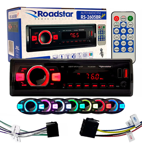 Rádio Mp3 Roadstar Bluetooth Usb Carrega Celular 7 Cores Led