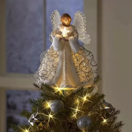 Ángel Punta Del Árbol Con Luces