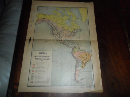 Antiguo Mapa Plano America Oro Hidrografico Regiones Natural