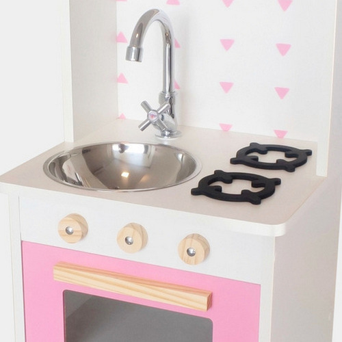 Mini Cozinha Infantil Com Pia Fogão E Microondas Cor Rosa